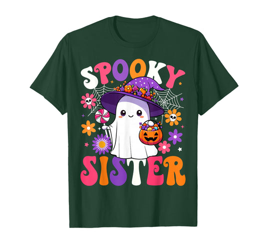 Groovy Spooky Sister Halloween Ghost Pumpkin Halloween Sis T-Shirt