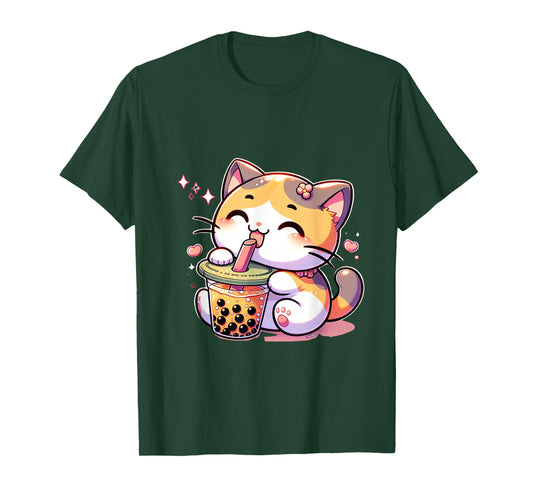 Cat Boba Tea Bubble Tea Anime Kawaii Neko Kids Teen Children T-Shirt