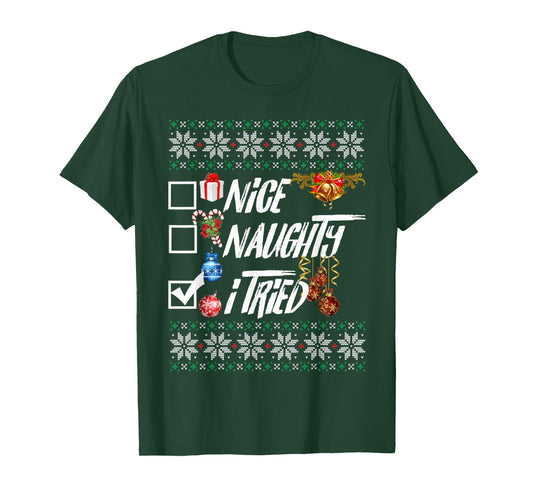 Nice Naughty Funny Christmas XMAS I Tried Graphic T-Shirt