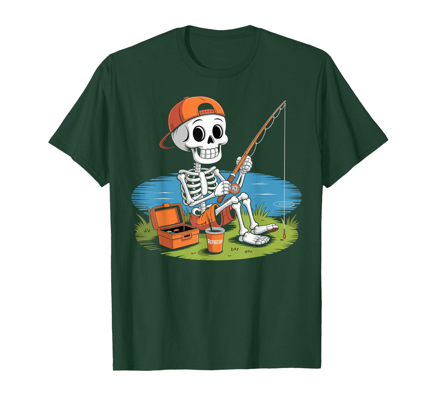 Skeleton Fishing Halloween Costume Funny Fishing Kids Boys T-Shirt