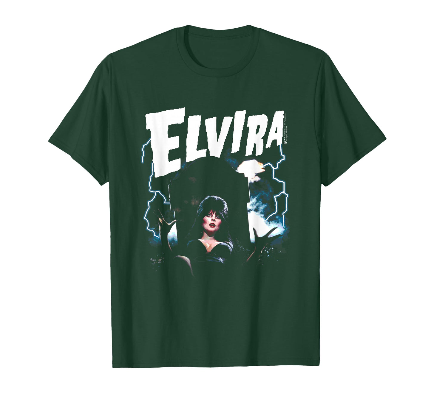 Elvira, Mistress of The Dark Grave and Lightning T-Shirt Small