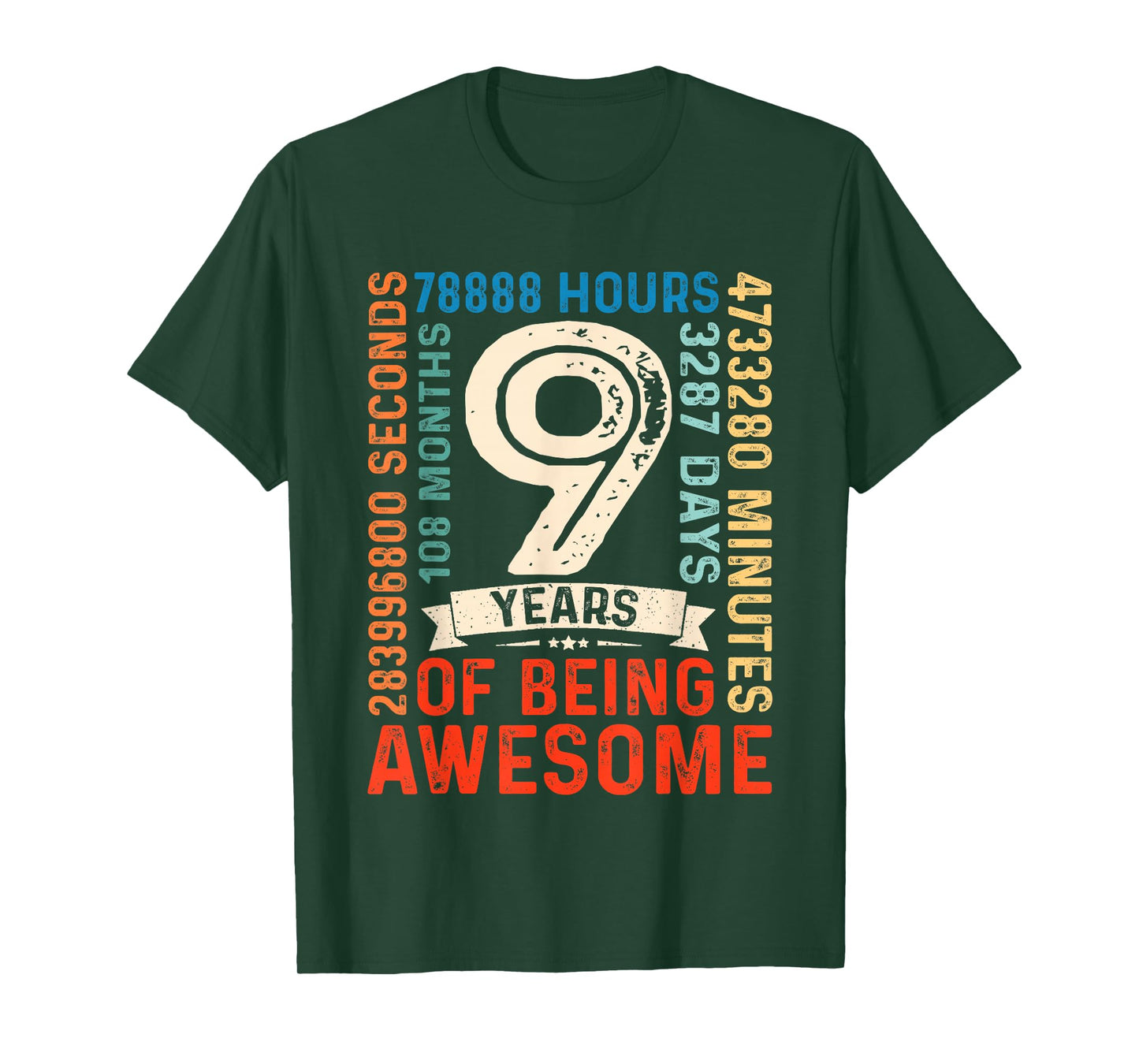 Nine 9yr Vintage 9th Birthday 9 Years Old Retro 108 Months T-Shirt
