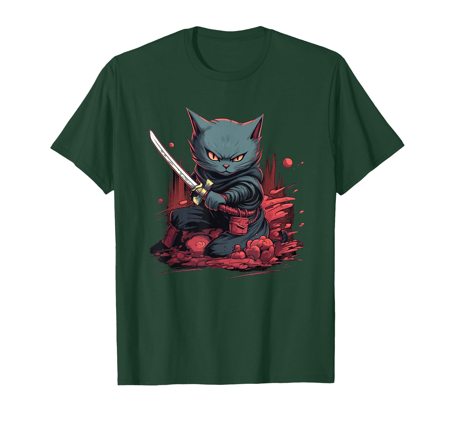 Vintage Japanese Samurai Ninja Cat Tattoo Kawaii T-Shirt