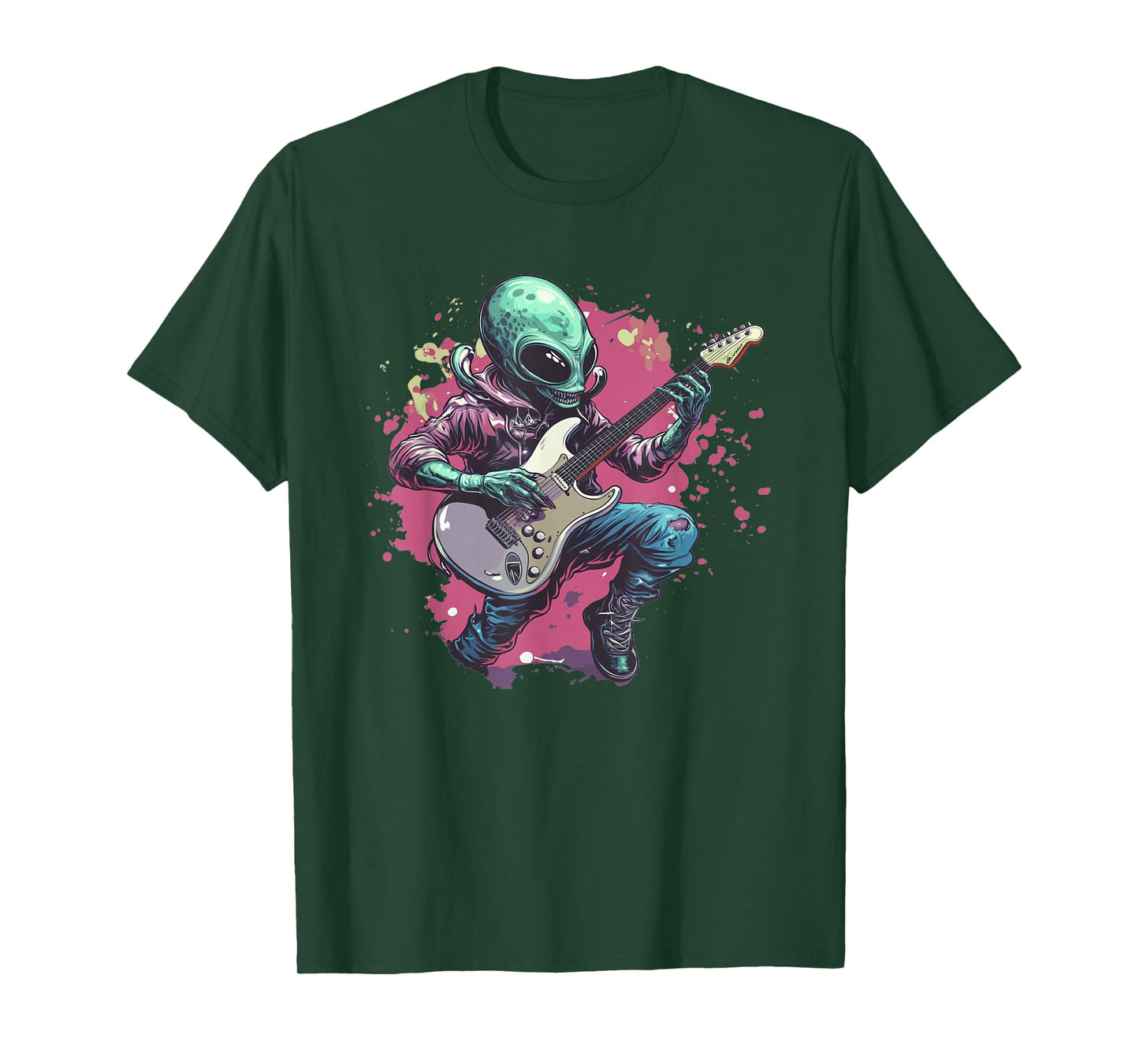 Alien Rockstar with Electric Guitar Energy for Flying Saucer T-Shirt