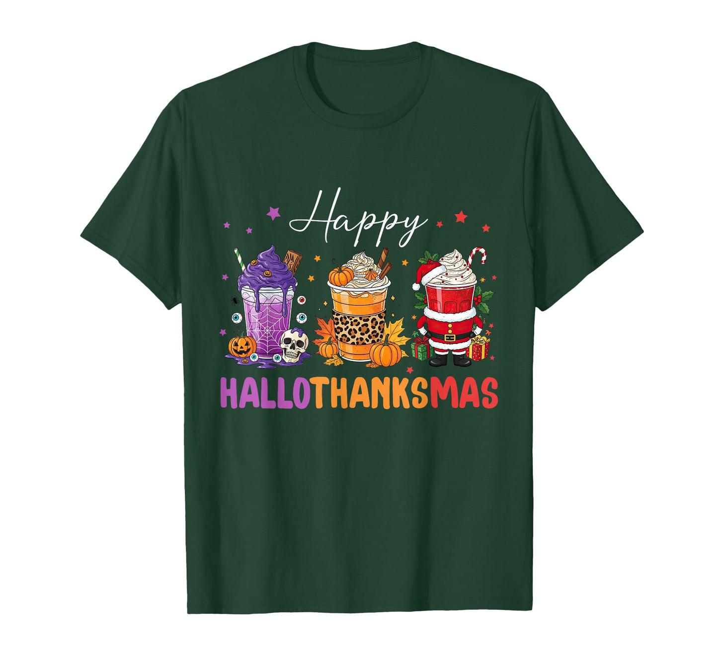 Happy HalloThanksMas Halloween Thanksgiving Christmas Coffee T-Shirt