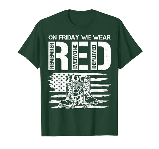 On Friday We Wear Red Friday Military Support troops US Flag T-Shirt