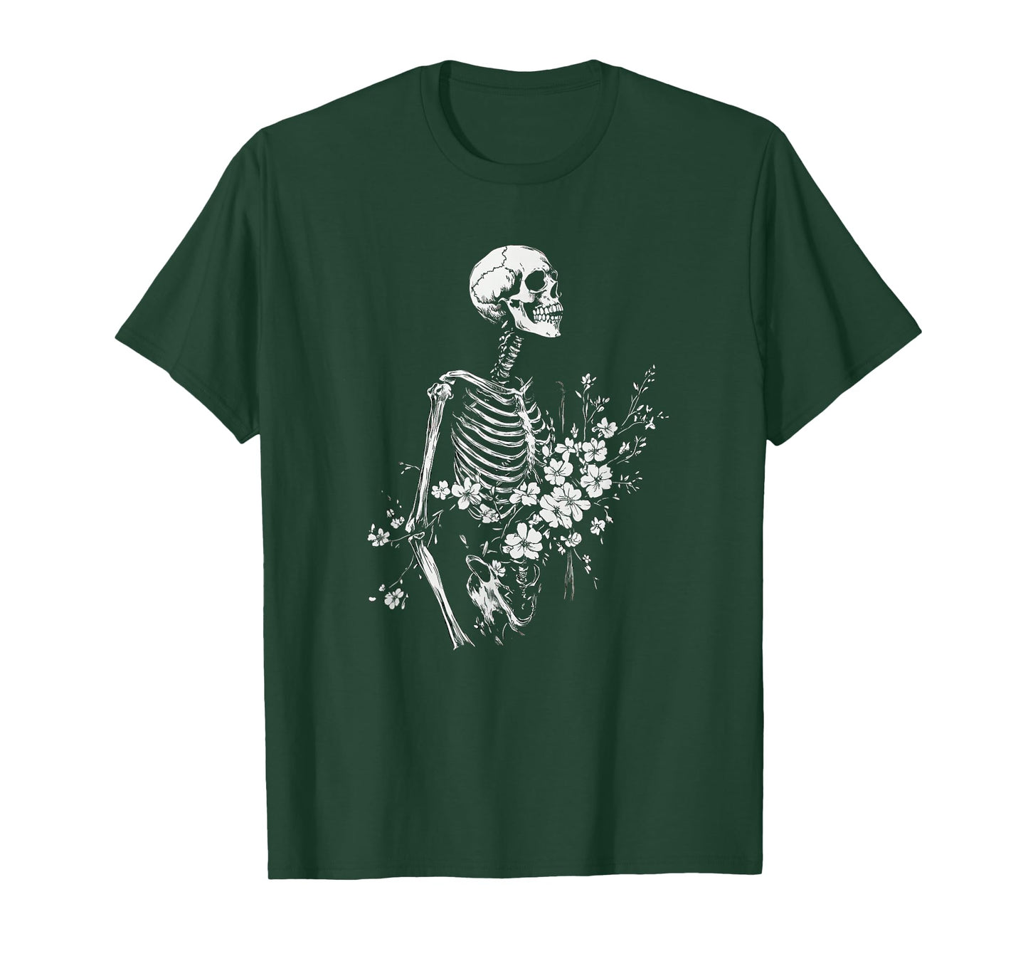 Floral Skeleton Gothic Occult Witchy Dark Creepy Design T-Shirt
