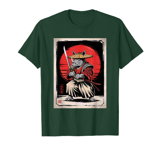 Rhino Samurai Ninja Vintage Anime Japanese Ukiyo-e T-Shirt