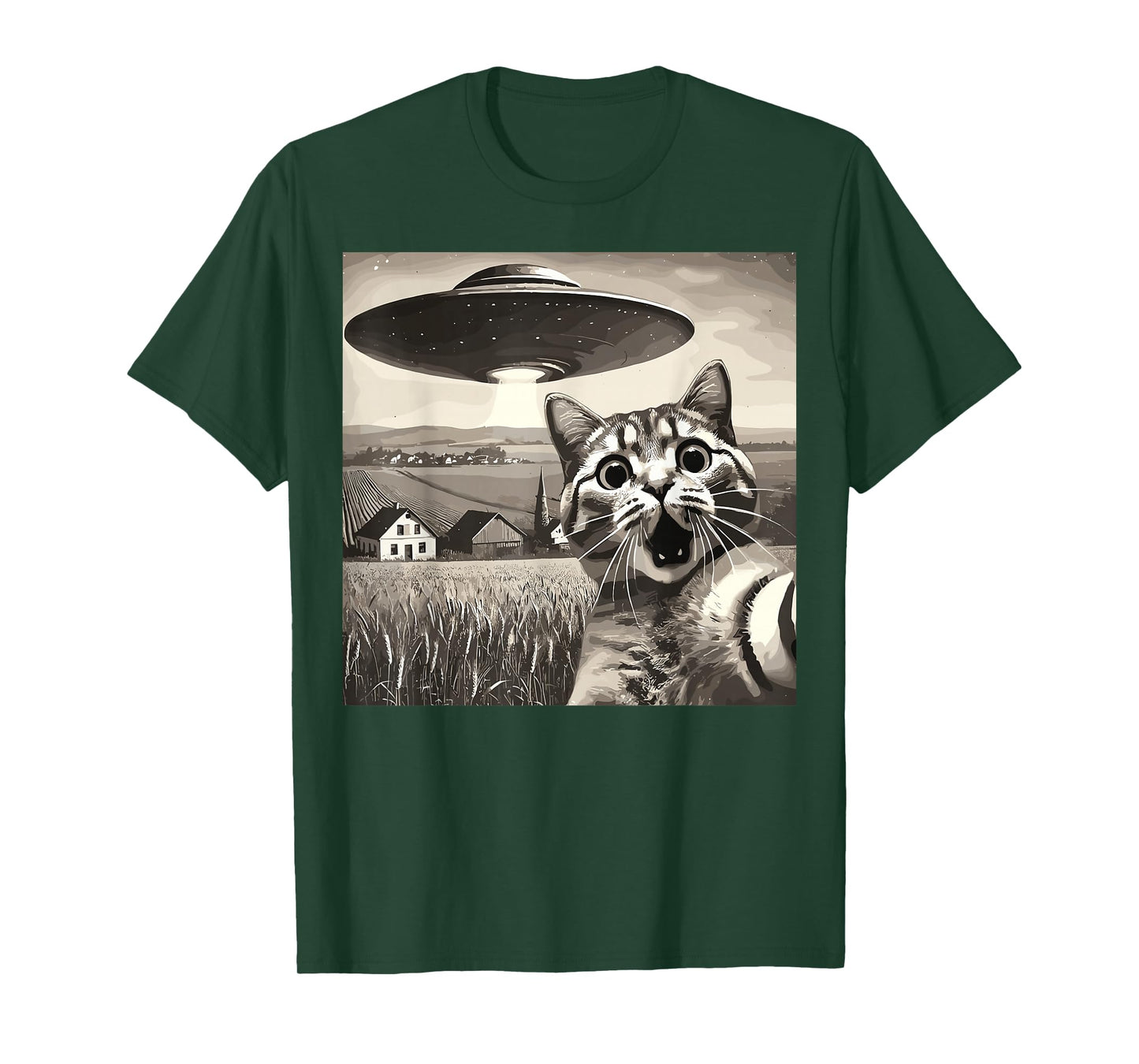 Cat Selfie With Alien UFO Funny Cat T-Shirt