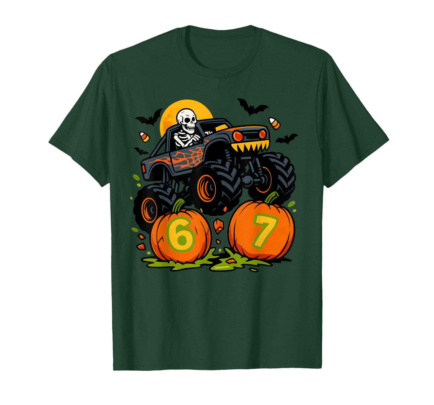 67 Halloween Monster Truck Skeleton Six Seven Meme Boys Kids T-Shirt