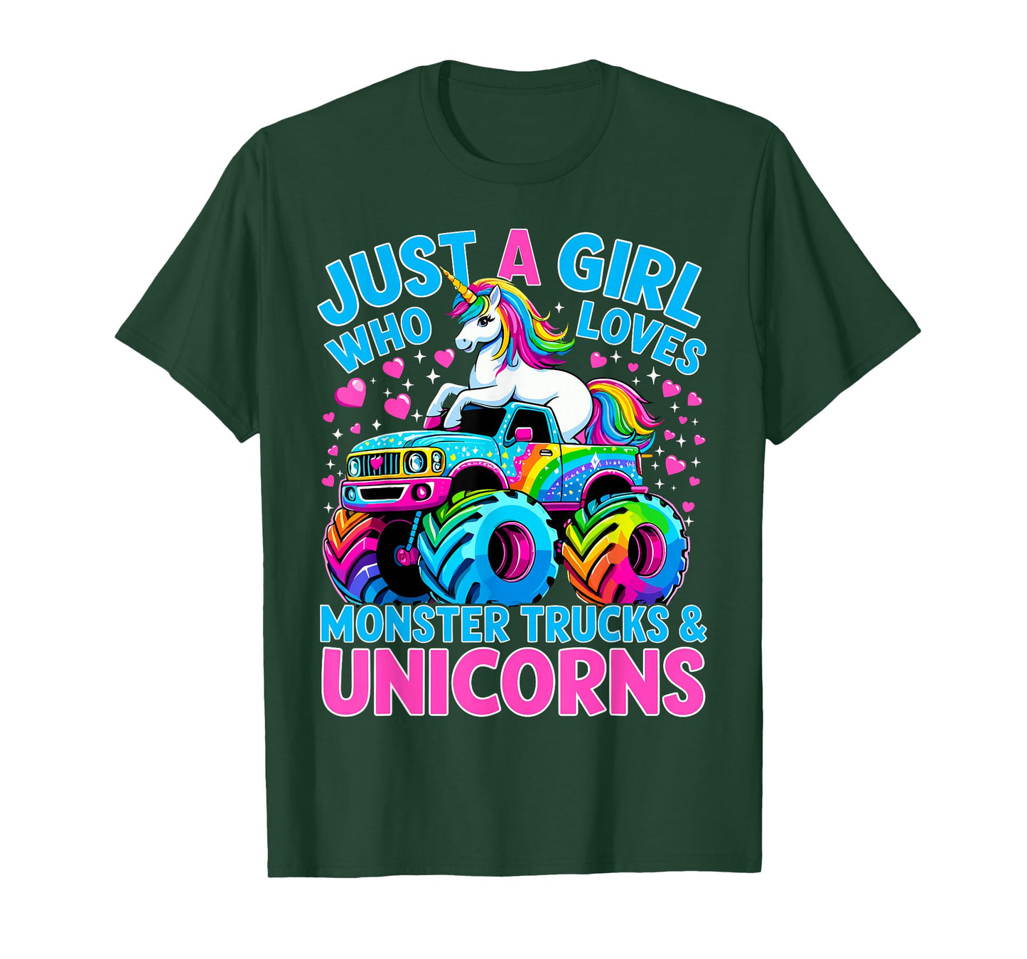 Just a Girl Who Loves Monster Trucks and Unicorns T-Shirt