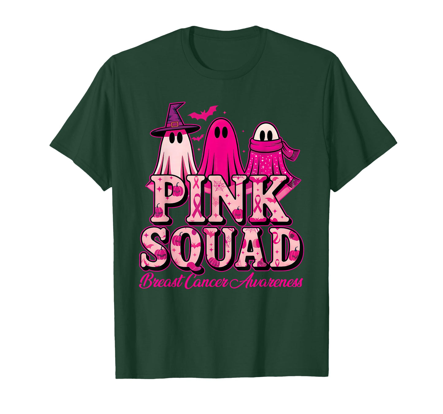 Spooky Pink Ghosts Squad Halloween Breast Cancer Awareness T-Shirt