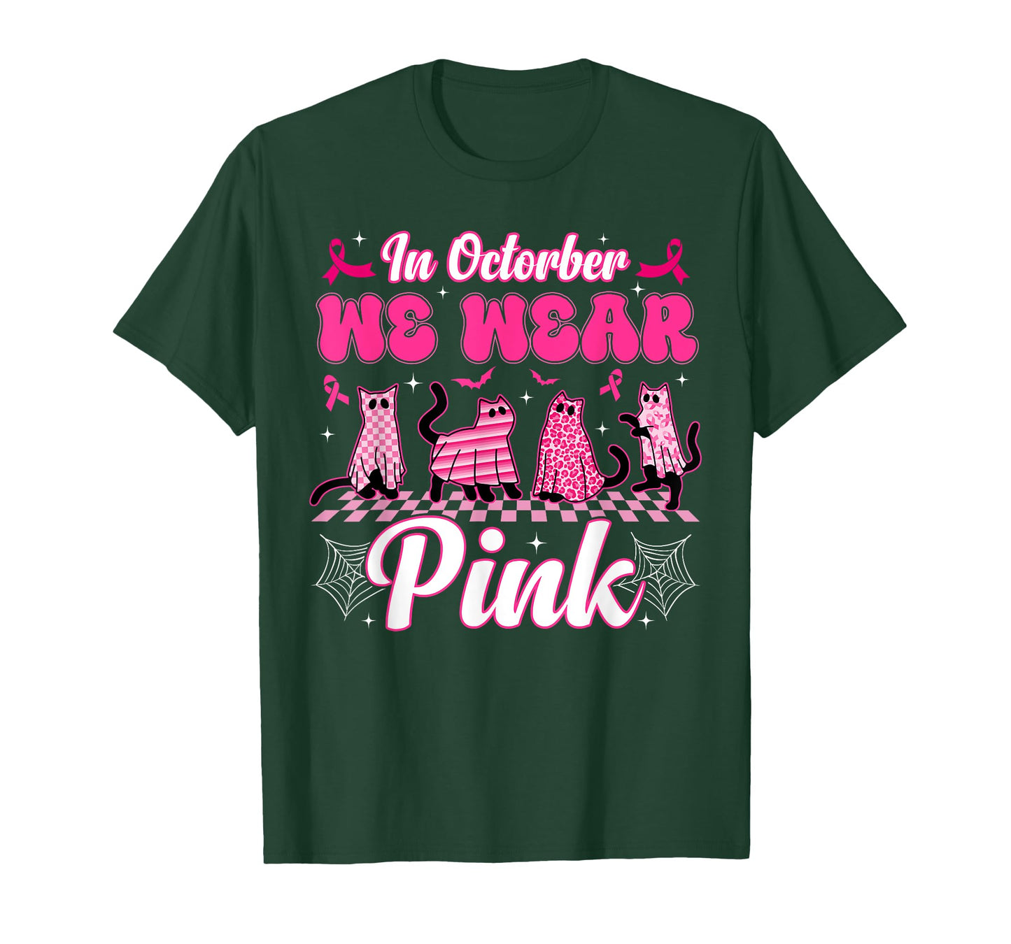October We Wear Pink Cat Boo Ghost Breast Cancer Men Women T-Shirt