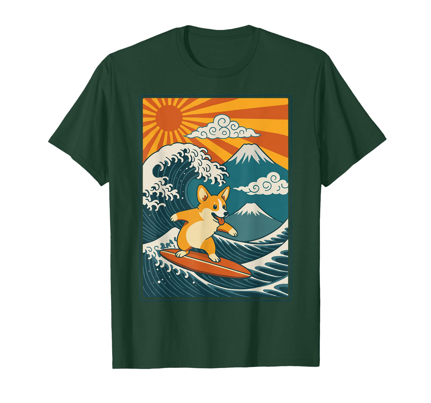 Corgi Surfing Japanese T-Shirt