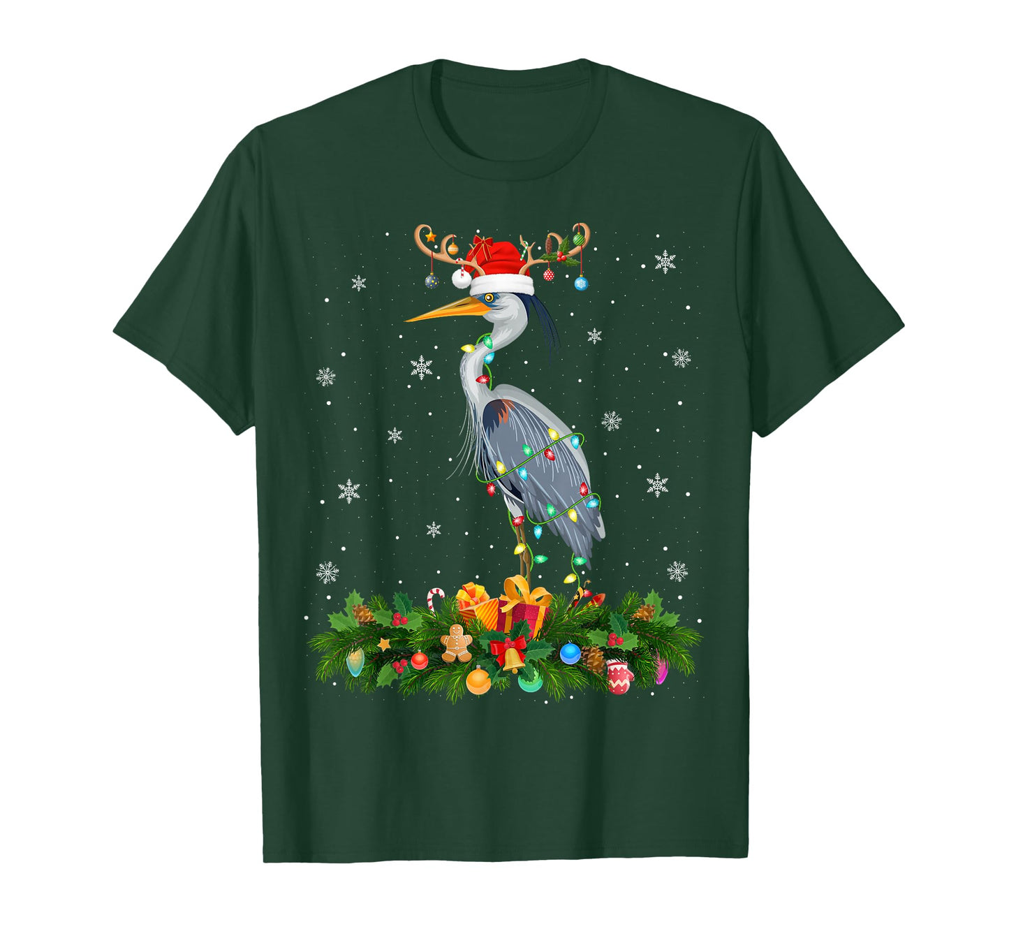 Heron Bird Christmas Lights Reindeer Santa Xmas Adult & Kids T-Shirt
