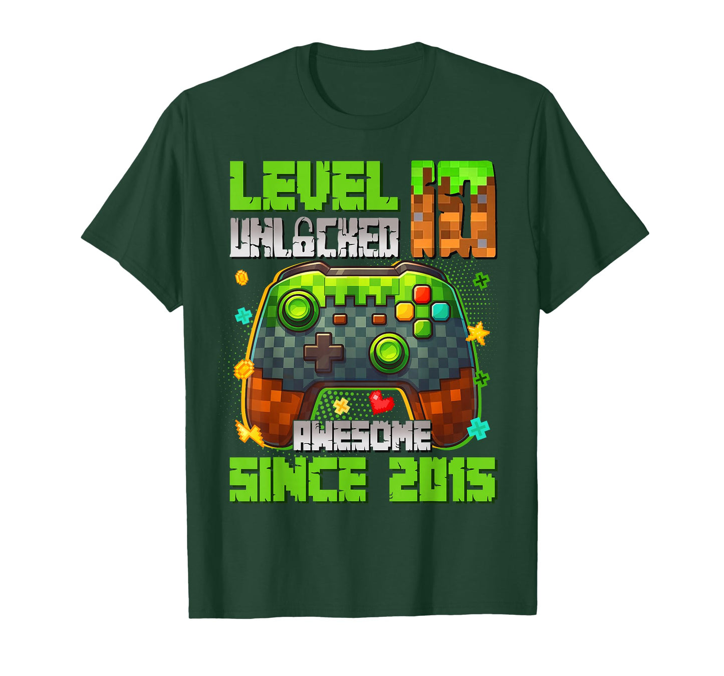 Level 10 Unlocked Awesome Since 2015 10th Birthday Gaming T-Shirt