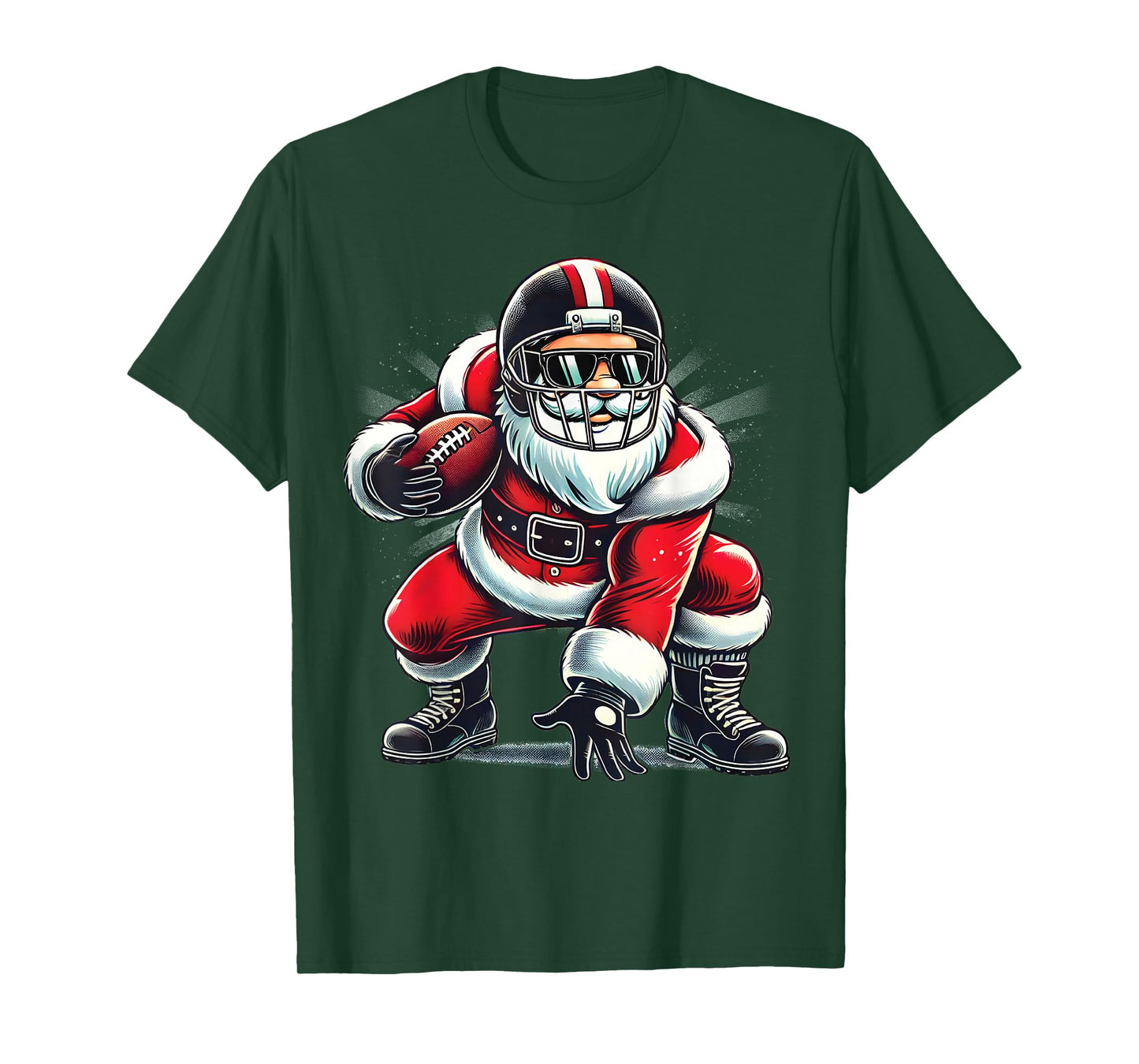 Christmas Santa Claus Football Lineman Quarterback Boys Kids T-Shirt