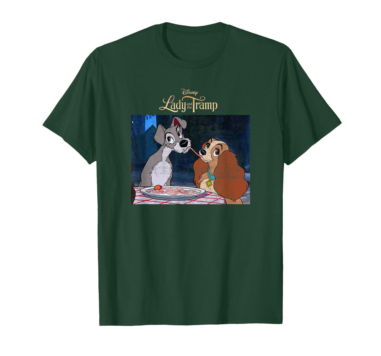 Disney Lady and The Tramp Classic Spaghetti Scene Poster T-Shirt
