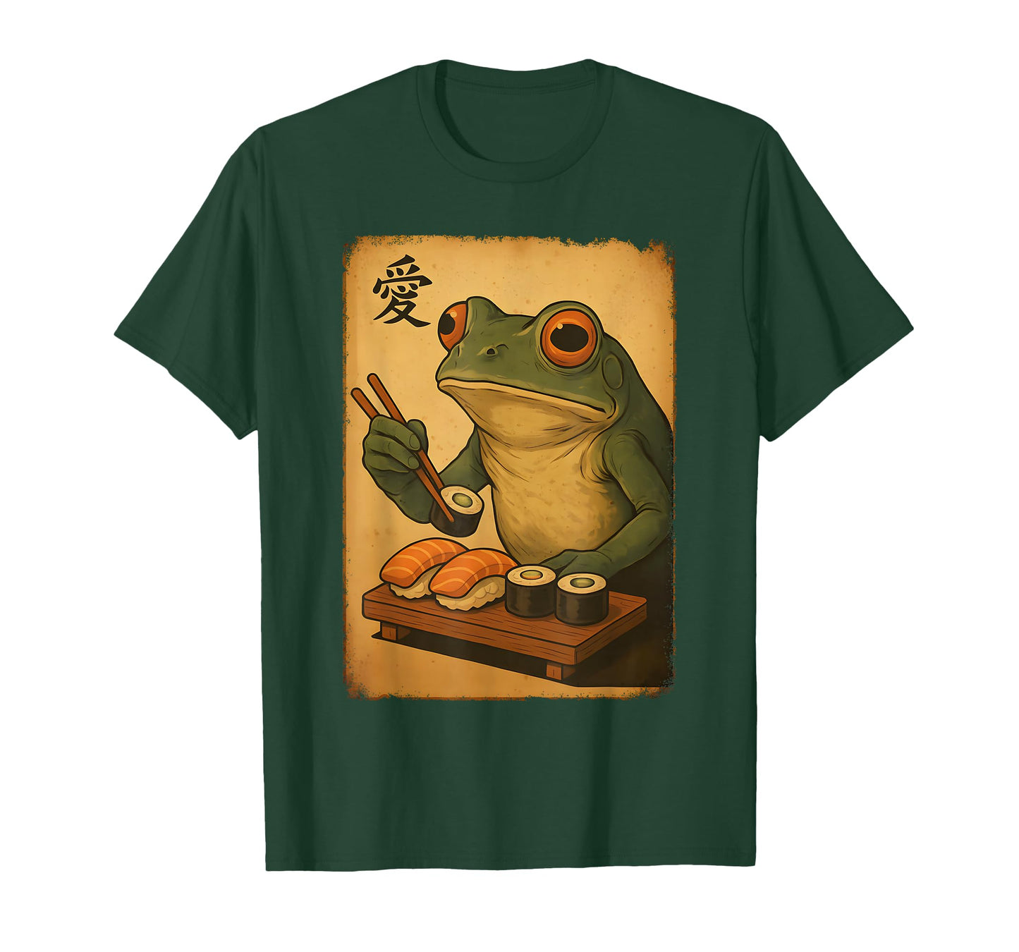Cute Kawaii Frog Eating Sushi Funny Japanese Frog Graphic T-Shirt