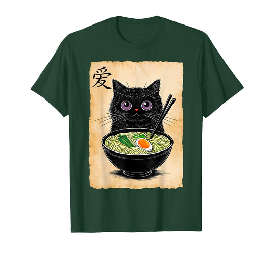 Cat Ramen Graphic Tees Funny Japanese Kawaii Anime Cat T-Shirt