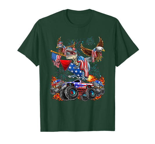Eagle Monster Truck Dinosaur July 4th America Patriotic USA T-Shirt