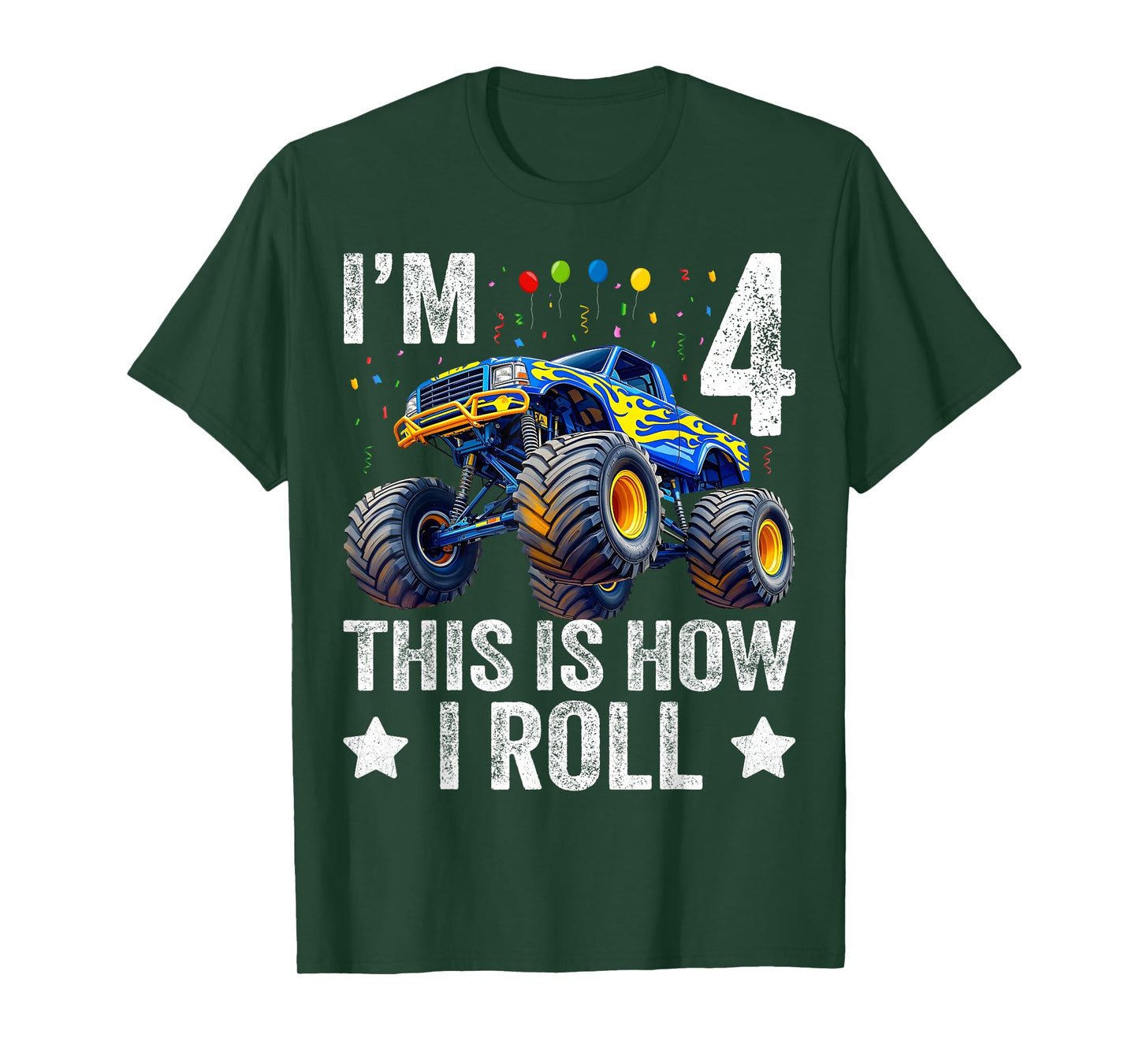I'm 4 This is how I roll Monster Truck 4th Birthday Boys T-Shirt