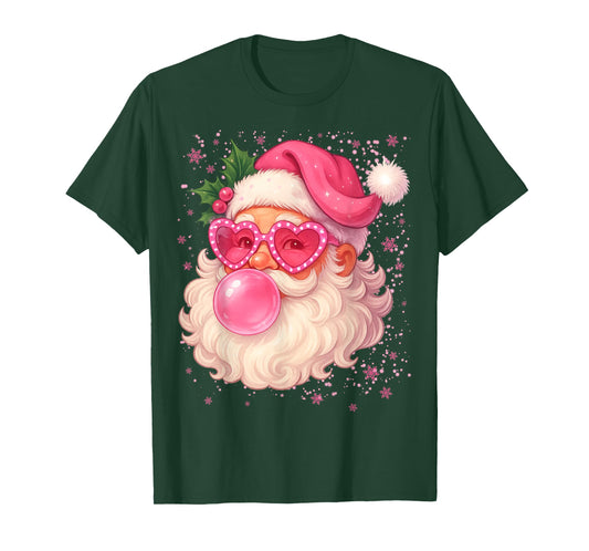 Cute Pink Santa Snowflake Christmas Pajamas Xmas Girls Women T-Shirt