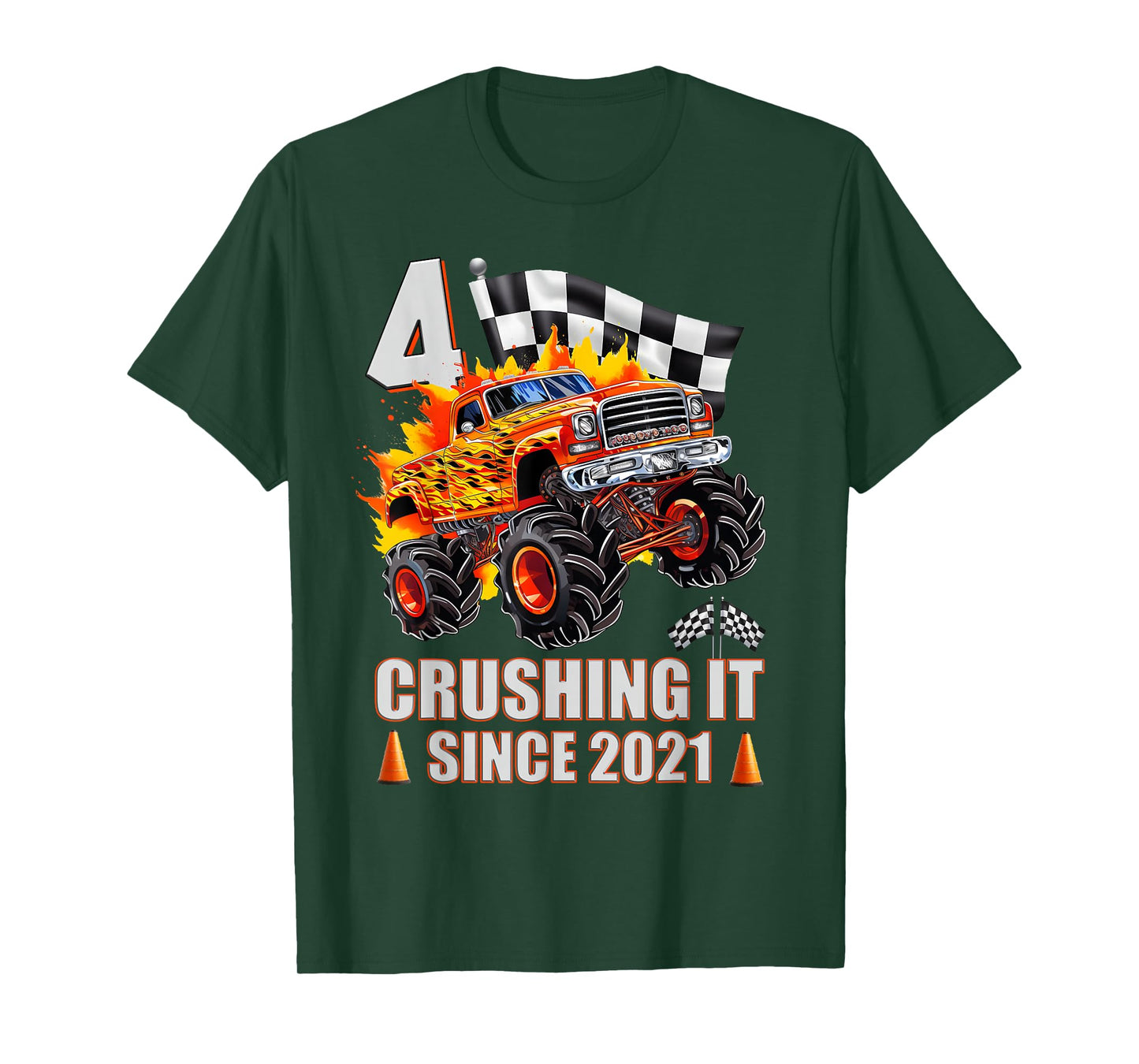 4 Crushing It Since 2021 4th Birthday Monster Truck Kids T-Shirt