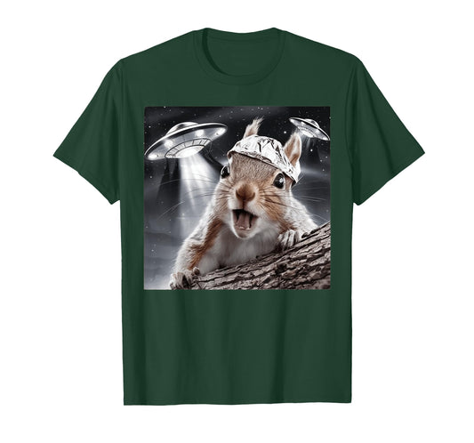 Funny Alien Squirrel Selfie Tin Foil Hat UFO Encounter Joke T-Shirt