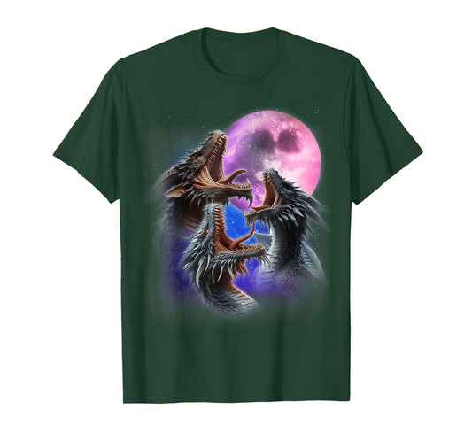3 Dragons Howling At The Moon Funny Fantasy Dragon Lover T-Shirt