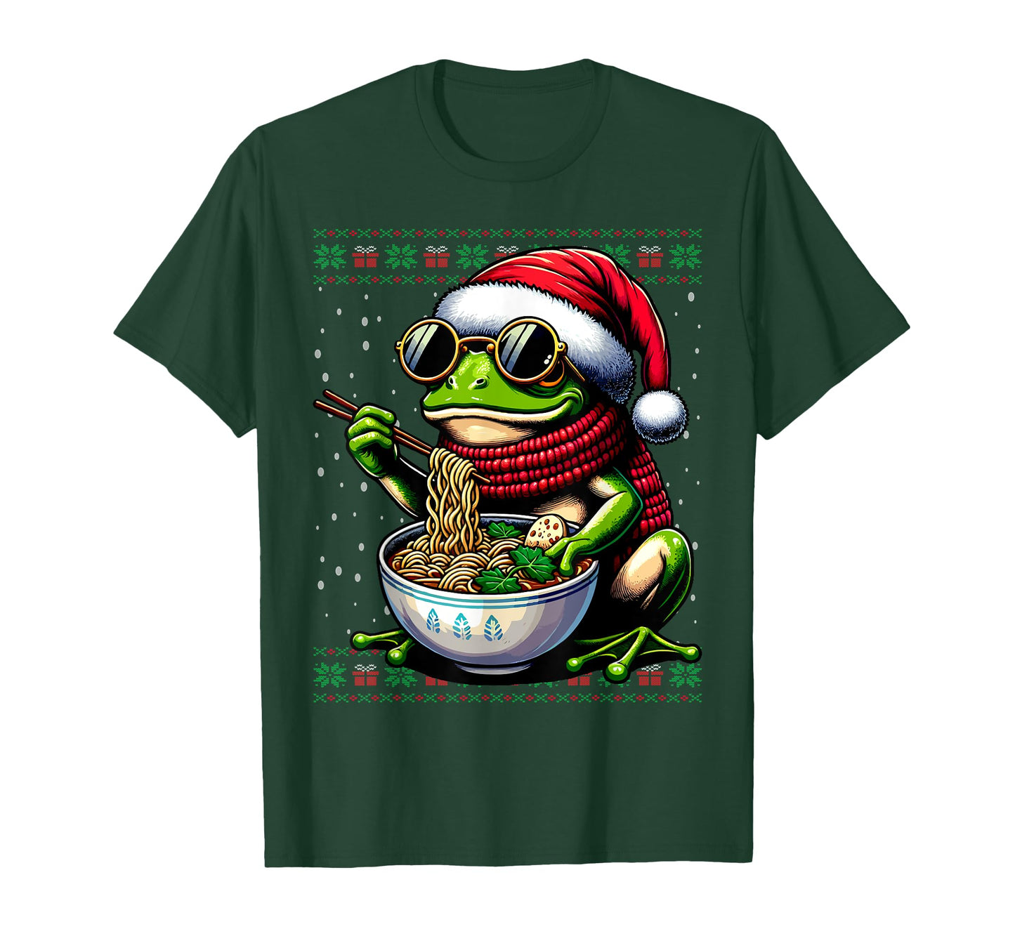 Christmas Frog Eating Ramen Ugly Christmas Sweater T-Shirt
