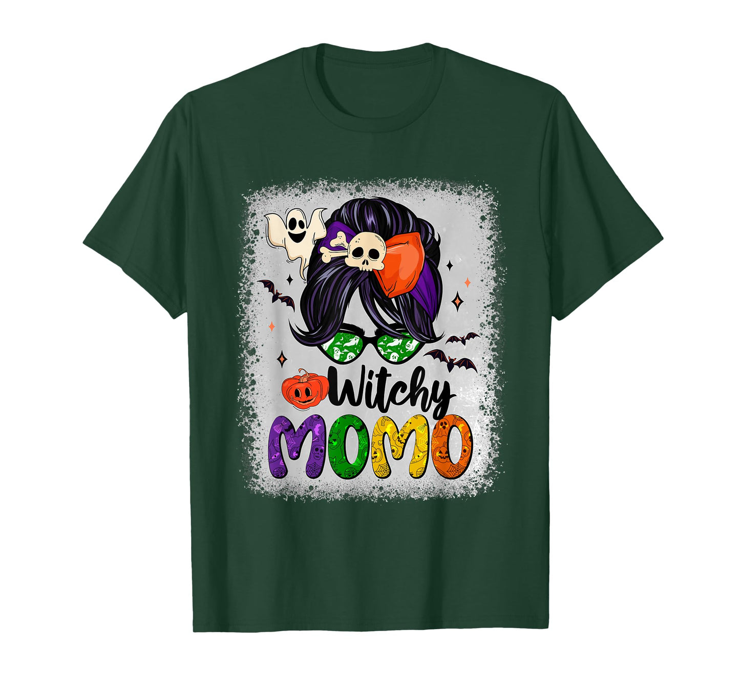 Witchy Momo Messy Bun Halloween Skull Pumpkin Spooky Season T-Shirt