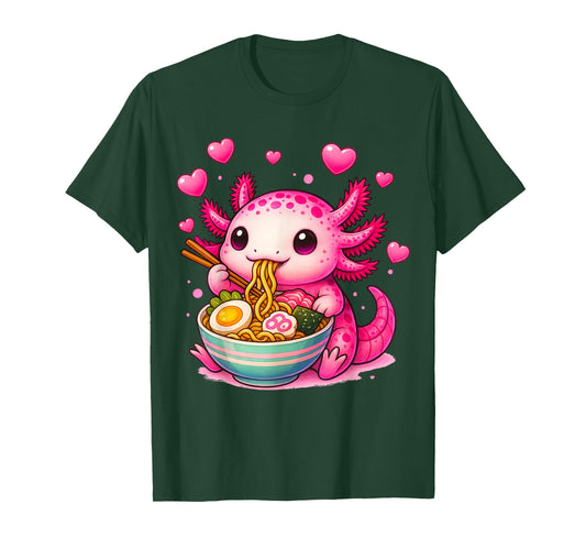 Cute Axolotl Ramen Anime Graphic Tees Kawaii Teen Girls Kids T-Shirt