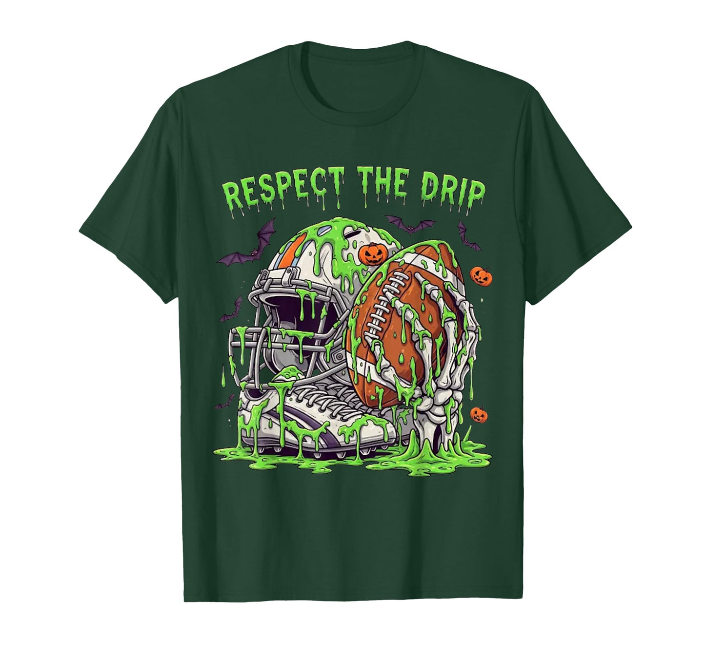 Respect The Drip Football Halloween Skeleton Hand Game Day T-Shirt