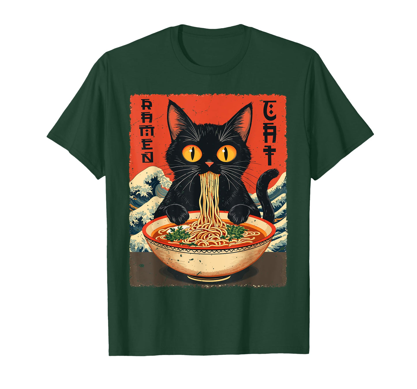 Cat Eating Ramen Noodles Japanese Kawaii Anime T-Shirt