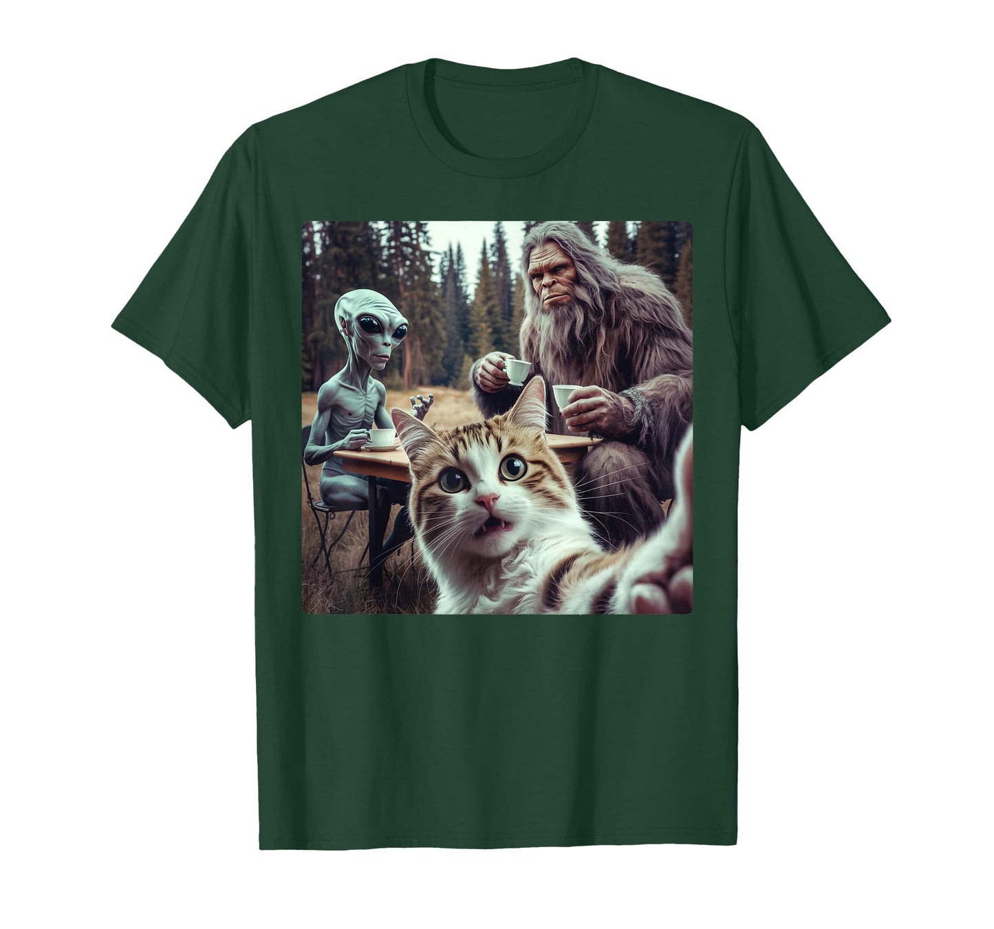 Cat Selfie With Bigfoot Alien Funny Gifts For Men Women Kid T-Shirt