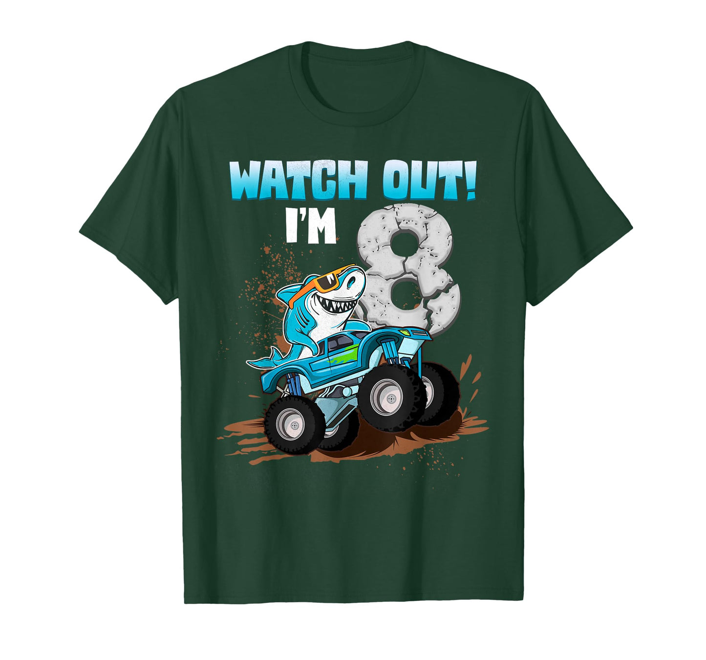 8 Years Old 8th Birthday Shark Boy Girl Monster Truck Gamer T-Shirt