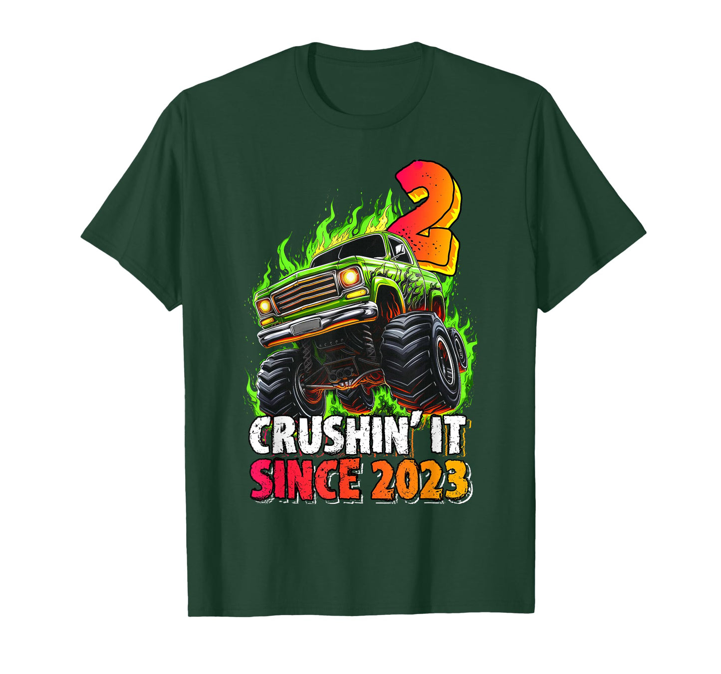 Birthday Monster Truck 2 Year Old Boys 2nd Party Born 2023 T-Shirt
