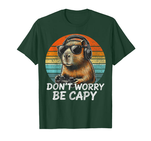 Don't Worry Be Capy Capybara Retro Gaming T-Shirt