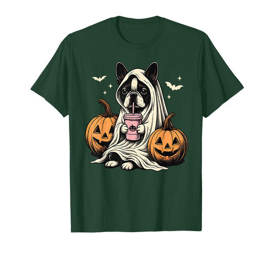 Boston Terrier Ghost Boo Halloween Costume Spooky Season T-Shirt