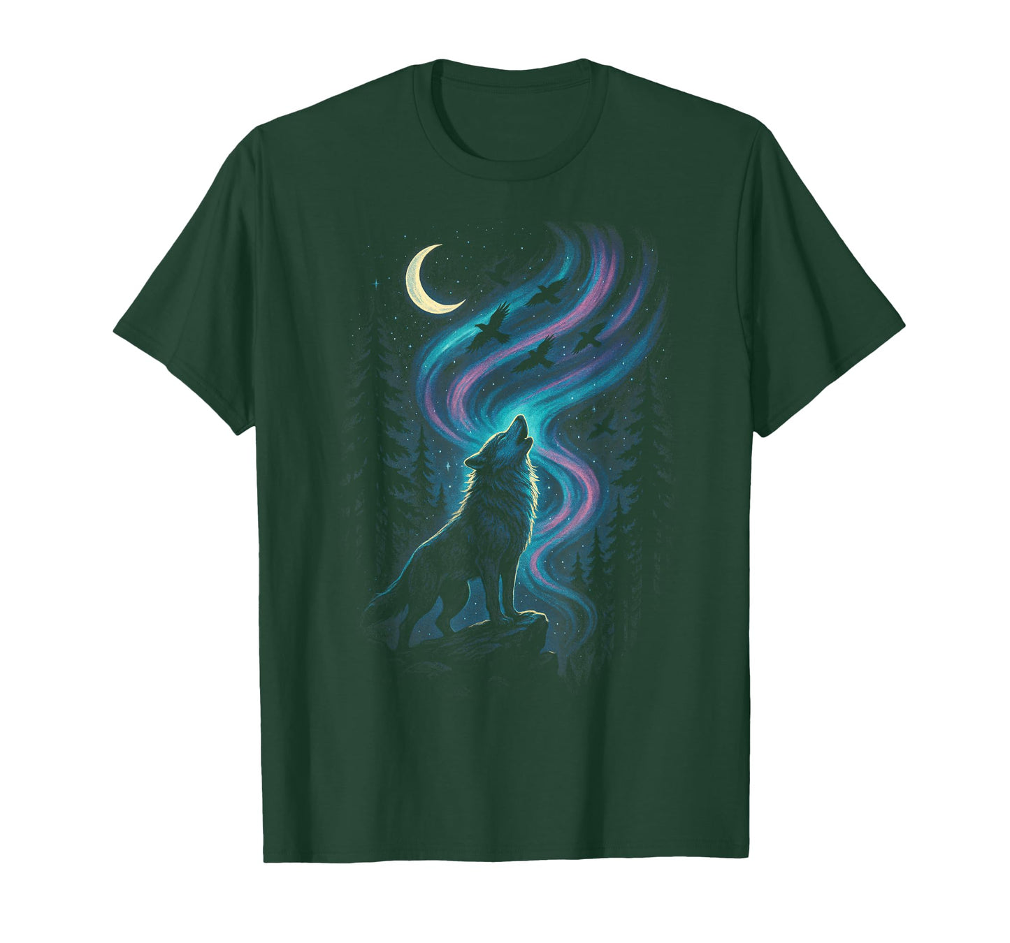 Wolf Aurora Nature Howling Wilderness Night T-Shirt