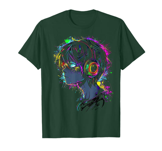 Anime Manga Graphic Headphone Illustration Anime T-Shirt