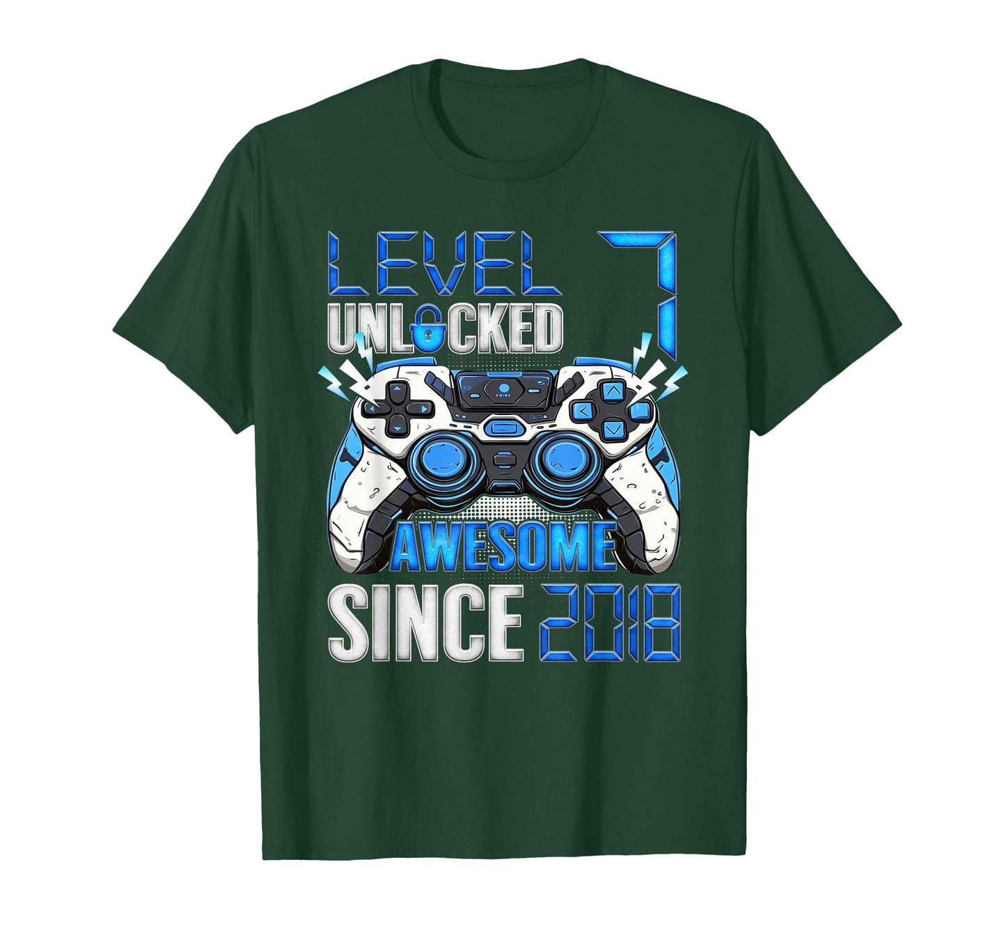 Level 7 Unlocked Awesome Since 2018 7th Birthday Boy T-Shirt