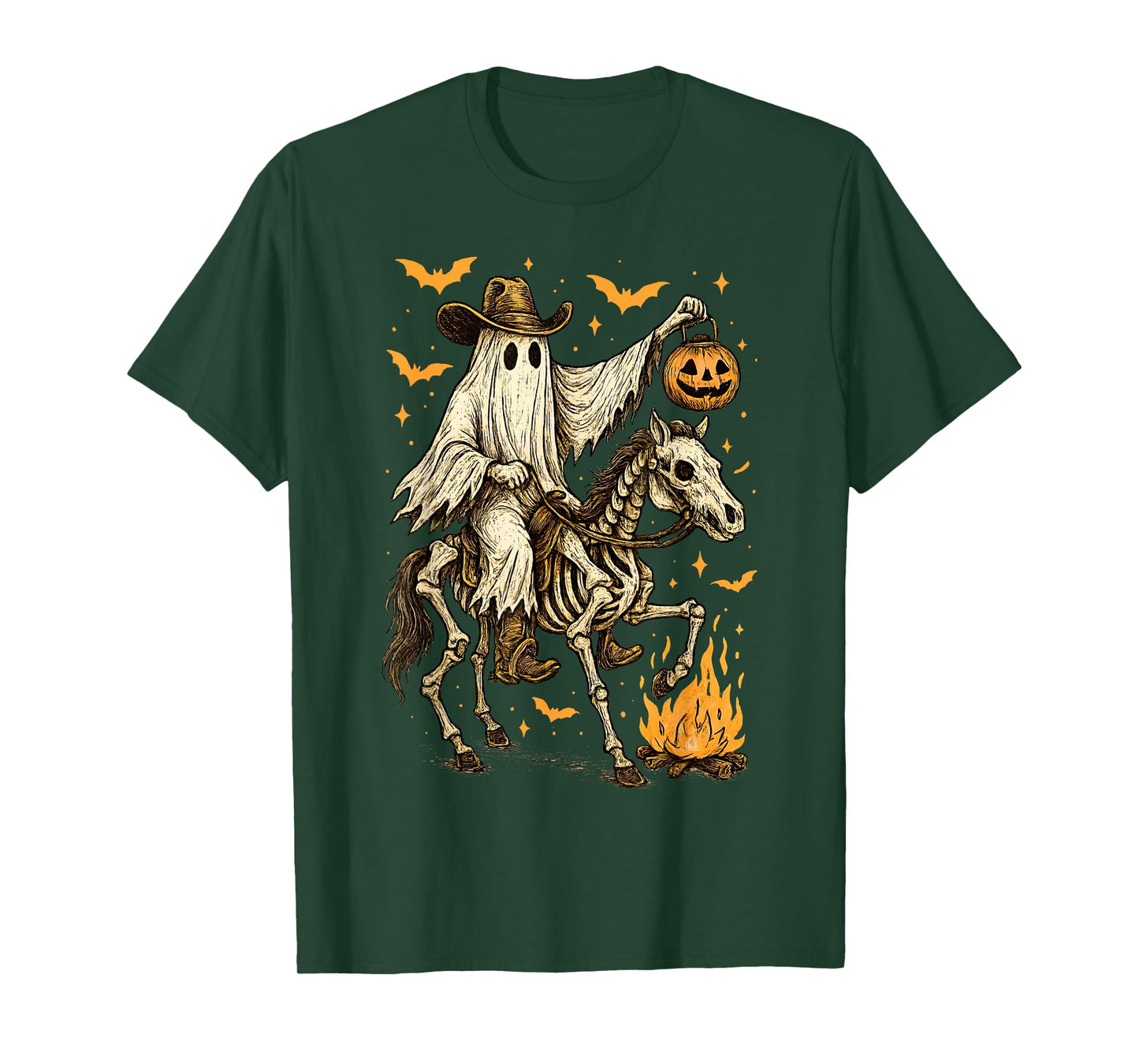 Howdy Cowboy Ghost Pumpkin Riding Skeleton Horse Halloween T-Shirt