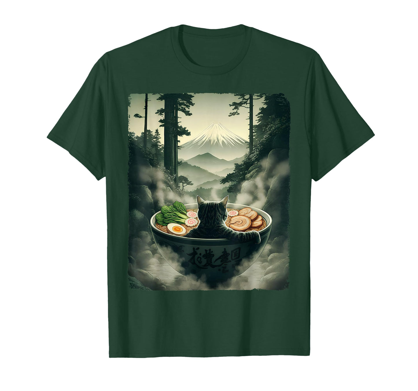 Cat Ramen Mount Fuji Zen Aesthetic Funny Japanese Graphic T-Shirt