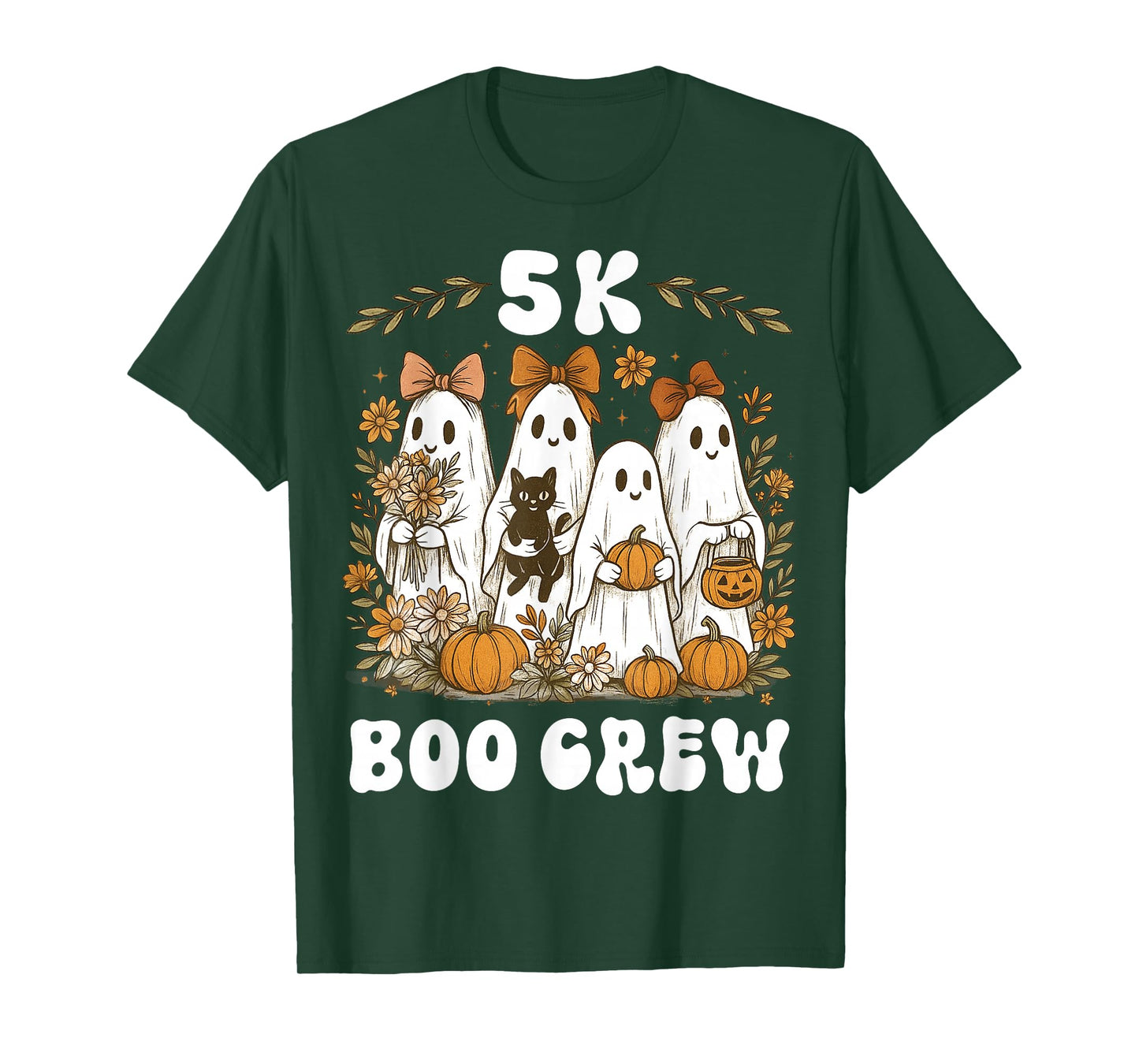 5K Boo Crew Halloween Teacher K5 Floral Ghost Trick or Teach T-Shirt