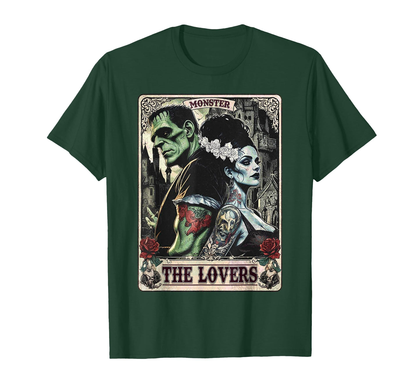The Monster Frankenstein and Bride The Lovers Tarot Card T-Shirt
