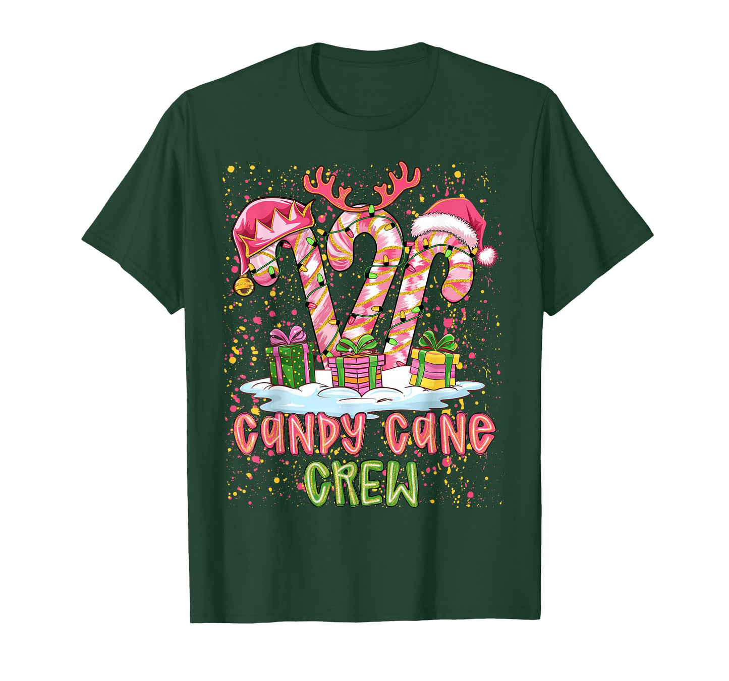 Candy Cane Crew Pink Coquette Preppy Color Xmas PJ Santa Hat T-Shirt