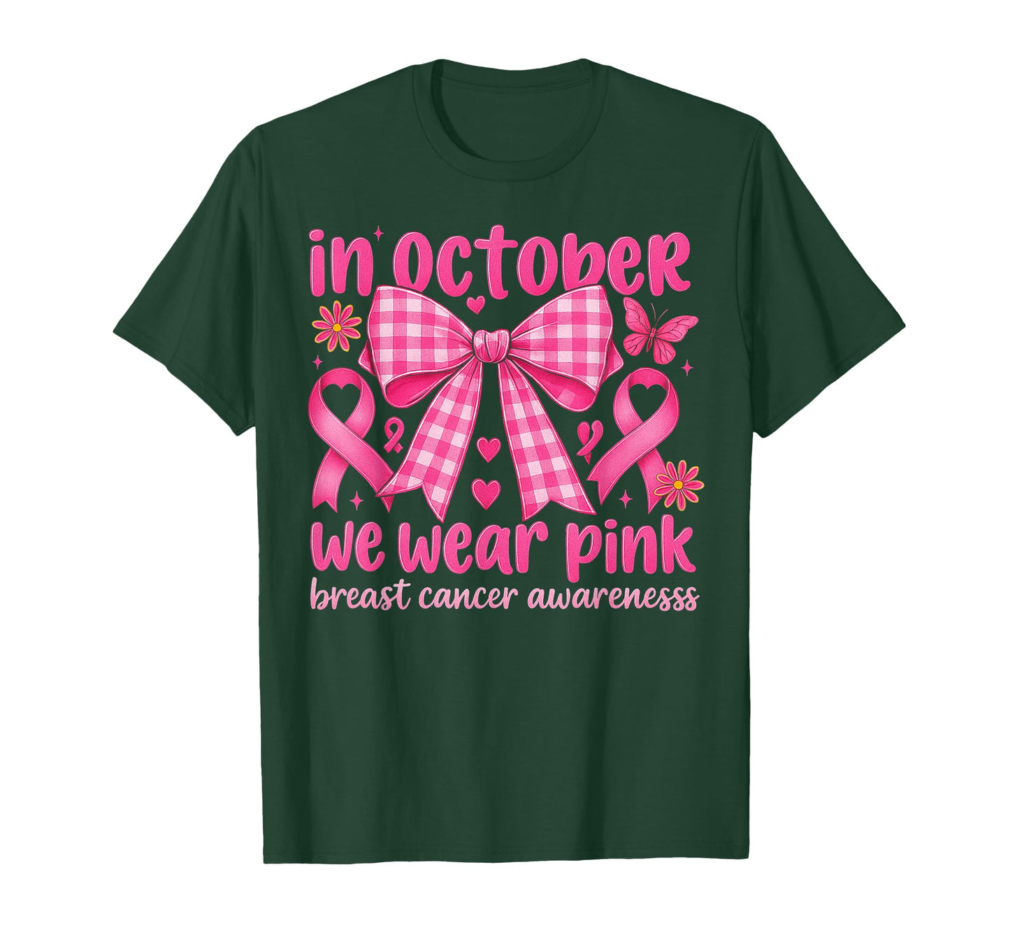 Coquette Bow in October We Wear Pink Breast Cancer Awareness T-Shirt
