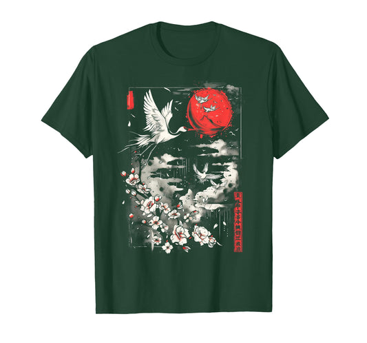 Anime Japanese Goth Cyberpunk City Peace Harmony Nature Bird T-Shirt